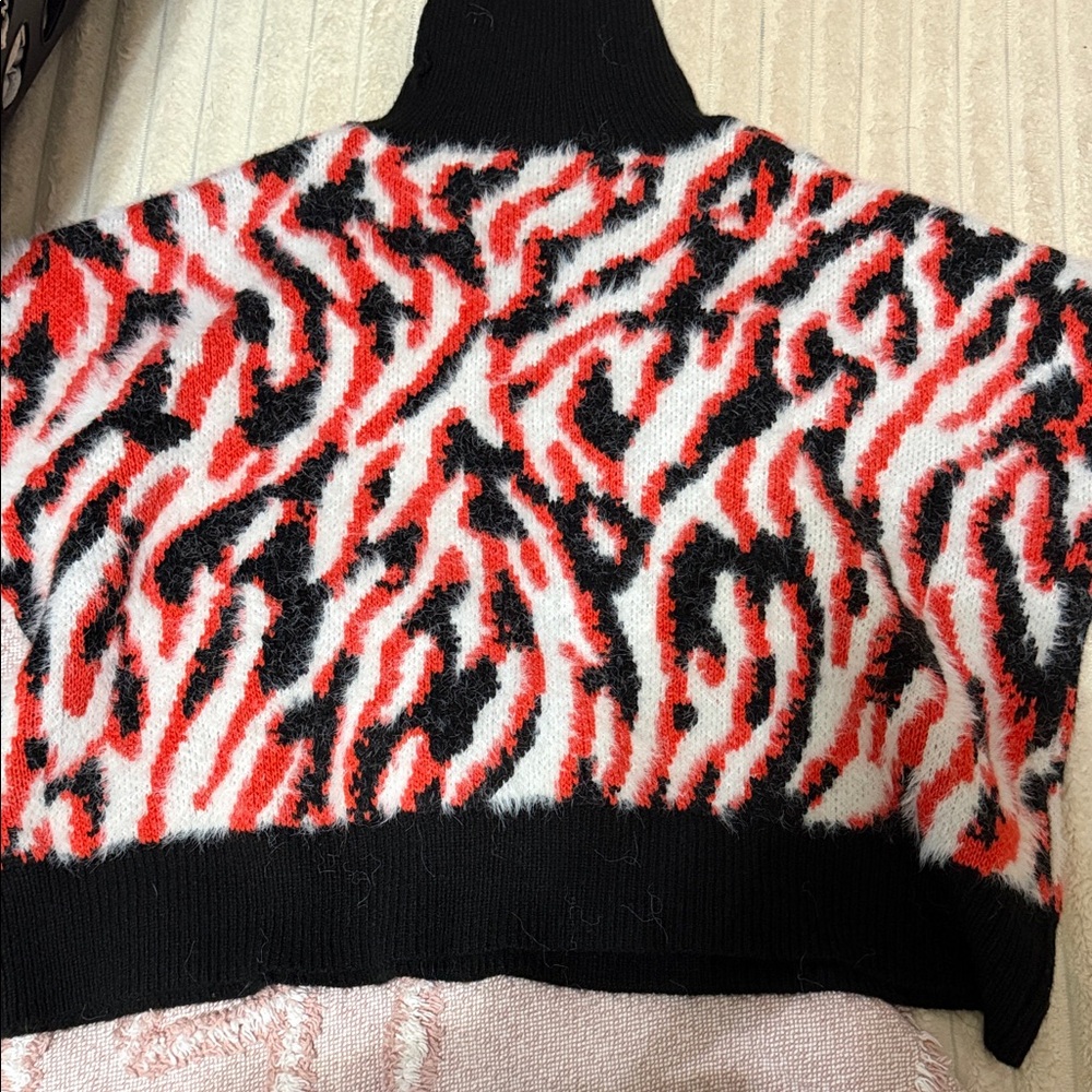 ASOS Red and Black Animal Print Turtleneck Sweater